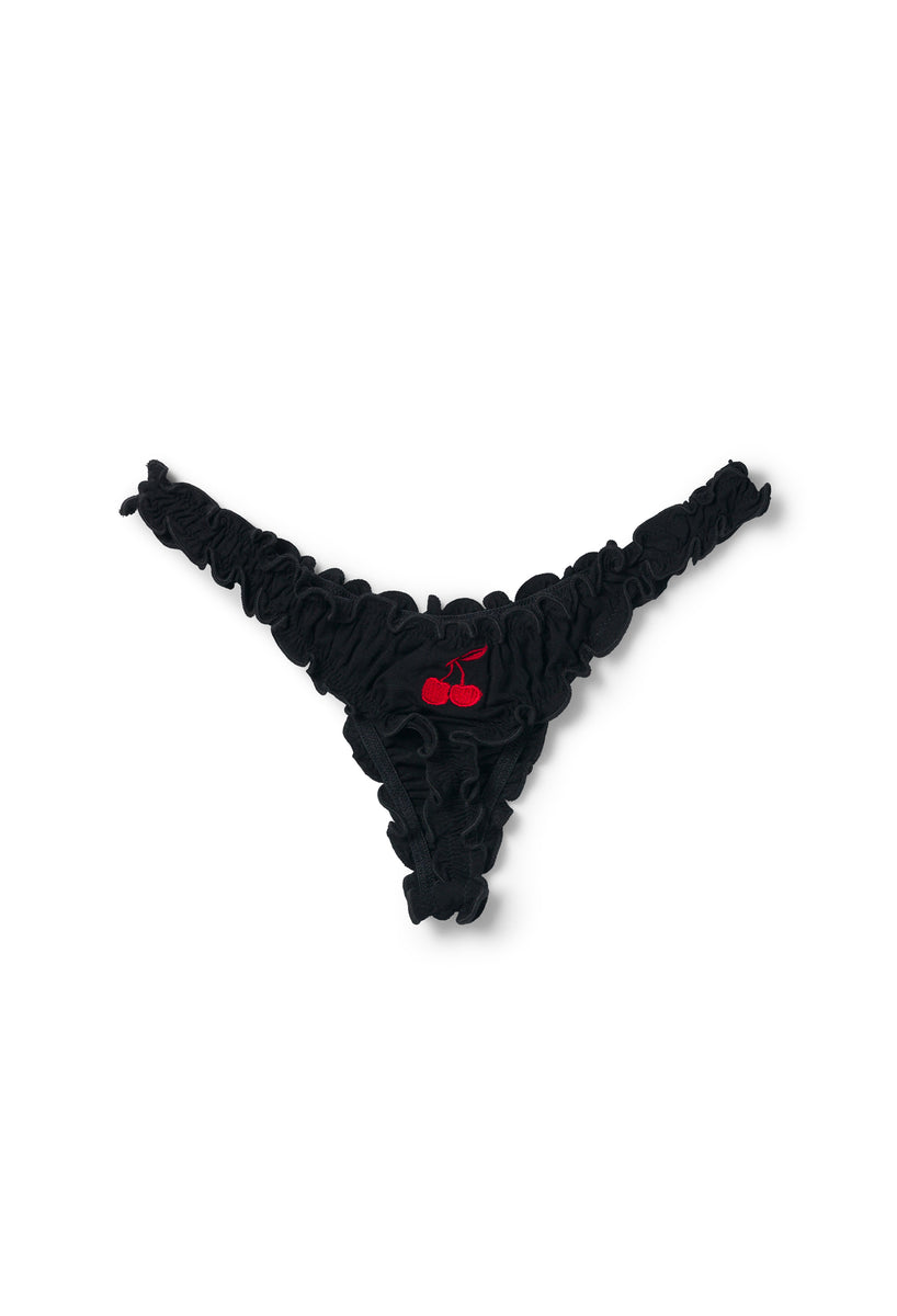  STUFF WITH ATTITUDE Cherry Black Thong Panties (Small) :  Clothing, Shoes & Jewelry