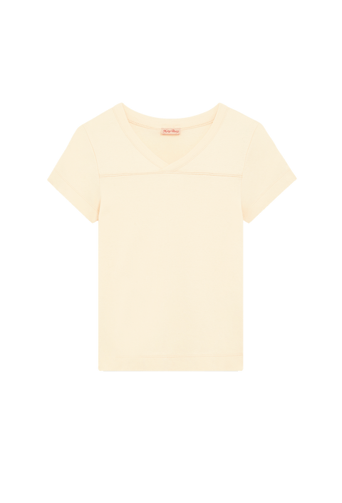 Product shot of woman's yellow v-neck tshirt