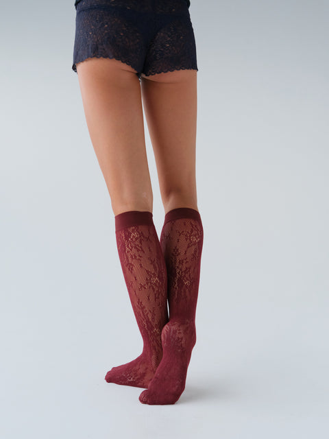 Rosa Lace Knee-Highs Deep Red