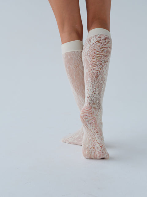 Rosa Lace Knee-Highs Ivory
