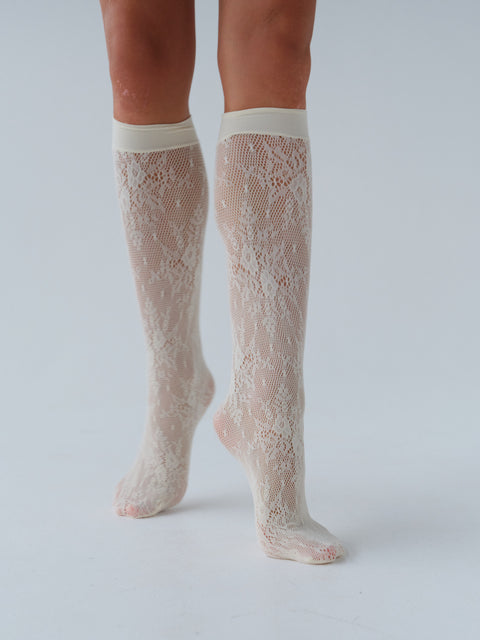 Rosa Lace Knee-Highs Ivory