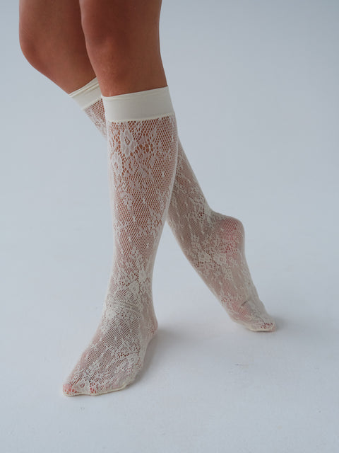 Rosa Lace Knee-Highs Ivory
