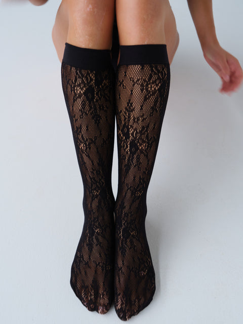 Rosa Lace Knee-Highs Black