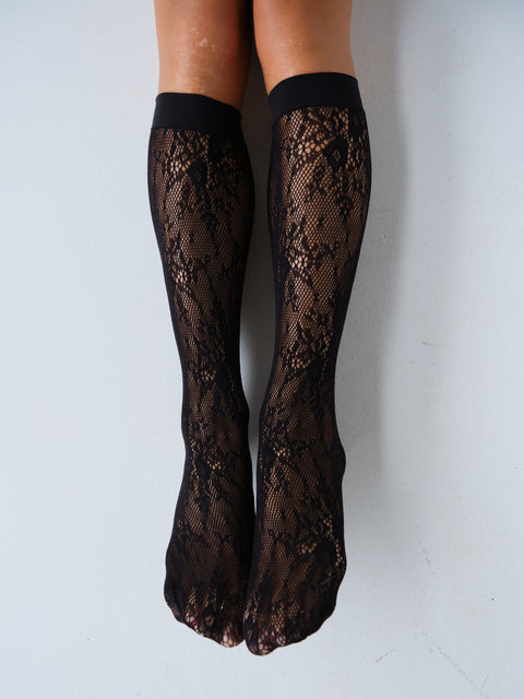 Rosa Lace Knee-Highs Black