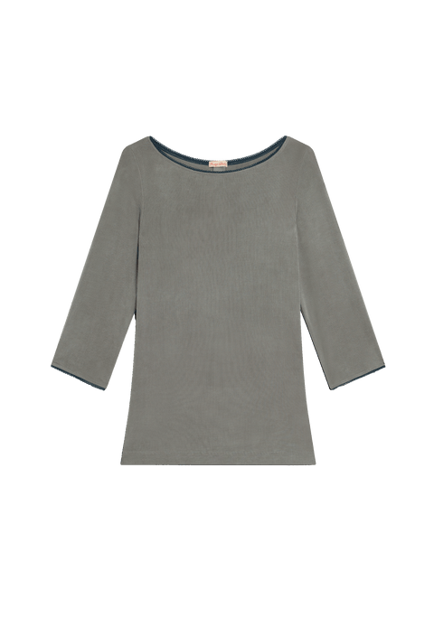 Product image of womens grey 3/4 sleeve top with boatneck