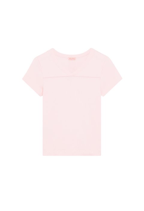 Product shot of woman's light pink v-neck tshirt